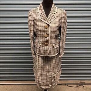 Armani Collezioni Skirt Suit‎ Womens 4 Houndstooth Blazer Skirt Set Italy Silk